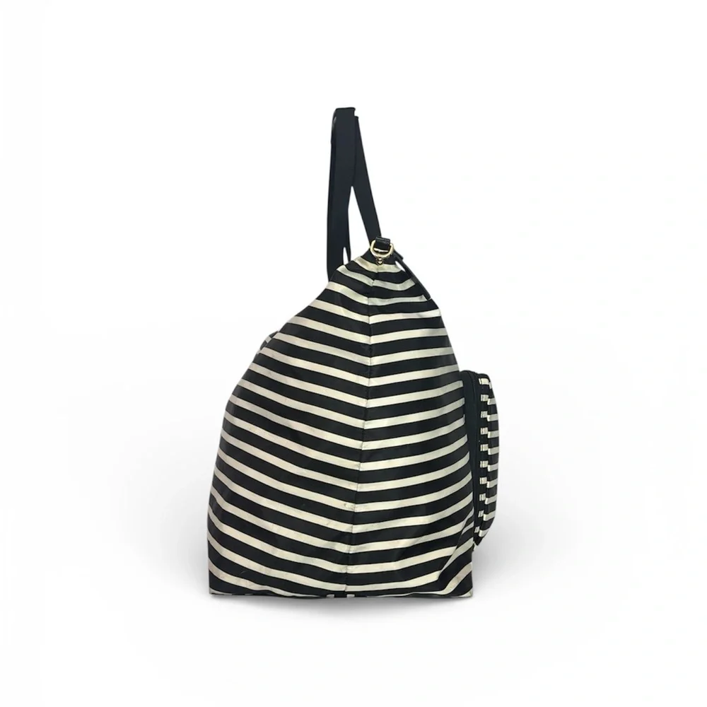 Kate Spade New York Black White Stripe Foldable Travel Tote Weekender Bag